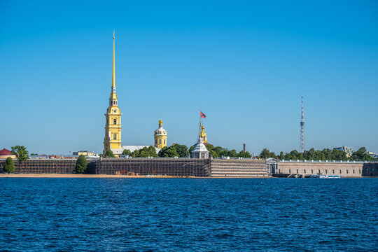 View of the Peter and Paul Fortress in St. Petersburg in Russia on August 16, 2023.