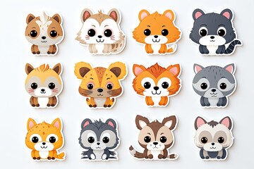 Obraz premium Printable cute pets animal doodle sticker clipart cartoon Illustration set
