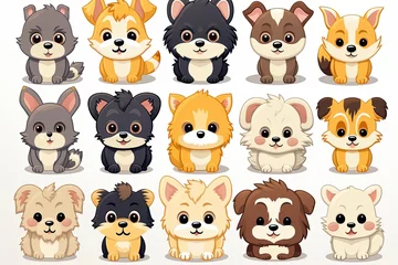 Fototapete Nette Tiere Set Printable cute pets animal doodle sticker clipart cartoon Illustration set