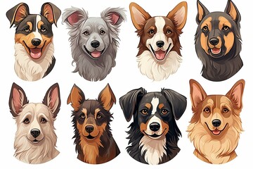 Printable cute pets dog animal doodle sticker clipart cartoon Illustration set
