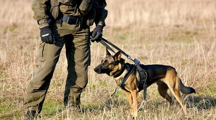Determined teamwork as the handler and dog tackle a challenging training exercise