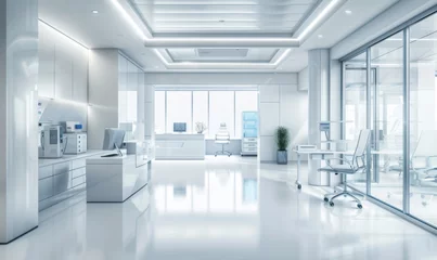 Fotobehang a bright modern professional clinic medical space emerge with office and medical equipments all in one healthcare center concept background © sutagon