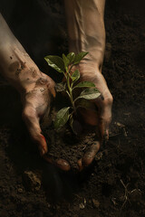 Hands planting seedlings