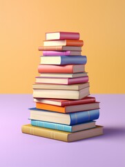 Pile of pastel colored books stack on top of each other. Studying, reading, teaching concept