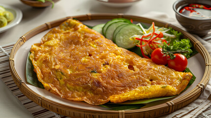 Southeast asian style omelette on woven tray