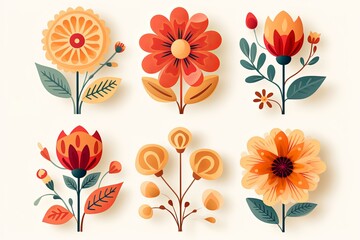 Set of colorful tiny wild flowers boho and botanical plants line art illustrations set - obrazy, fototapety, plakaty