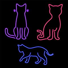 cat group of neon icons, vector illustration on black background.