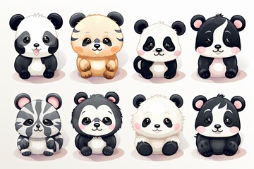 Naklejka premium Printable cute panda animal doodle sticker clipart cartoon Illustration set