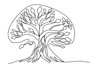 Tree one line drawing vector illustration.
