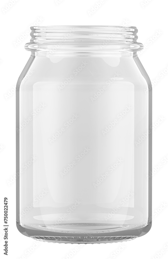 Poster empty glass jar, 3d rendering isolated on transparent background