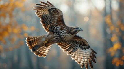 Obraz premium Hawk flying over mountain range during golden hour. Majestic bird. Hunter. Wildlife. Eagle. Falcon.