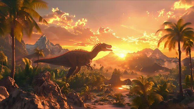 AI-generated dinosaurs in a prehistoric landscape. Perfect for educational materials, scientific publications, and digital art. The concept of time when dinosaurs ruled the Earth.