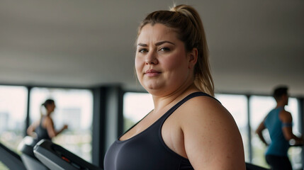 Fototapeta na wymiar portrait of fat woman in gym