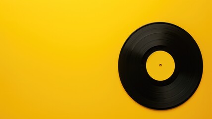 Classic vinyl record on a vibrant yellow background, minimalist design