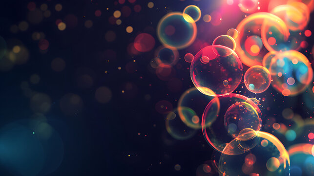 colorful bubble background with dark background and blur effect with copy space