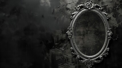 Ornate antique mirror reflecting the richness of textured darkness