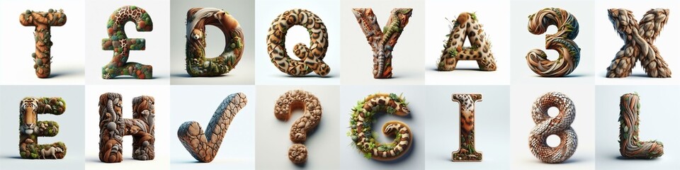 Fototapeta premium Animal lettering 3D. AI generated illustration