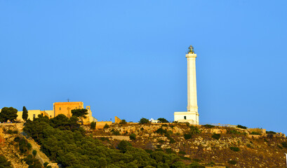Fototapeta na wymiar the lighthouse of Santa Maria di Leuca built in 1864, 47 meters high, the second tallest in Europe Italy