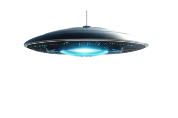 a high quality stock photograph of a single futuristic unidentified flying object ufo isolated on a white background