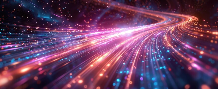 Communication technology, data flow, road view, global internet network. Data transfer through the world, earth. IoT, finance, business, blockchain, security.