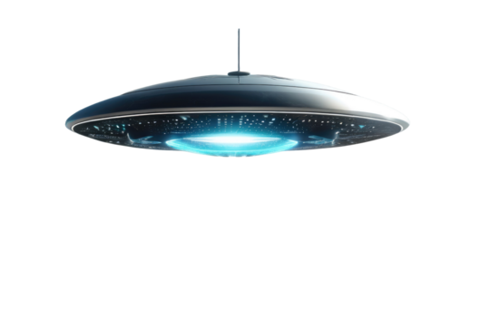 a high quality stock photograph of a single futuristic unidentified flying object ufo isolated on a white background