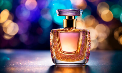 bottle of perfume on a shiny background. Selective focus. - obrazy, fototapety, plakaty