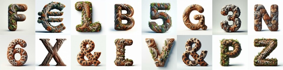 Fototapeta premium Animal lettering 3D. AI generated illustration