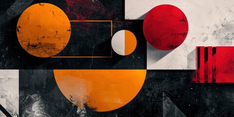 Abstract Geometric Shapes, Design an abstract artwork using geometric shapes and contrasting colors to create visual tension and dynamic energy, playing with the balance between harmony and discord