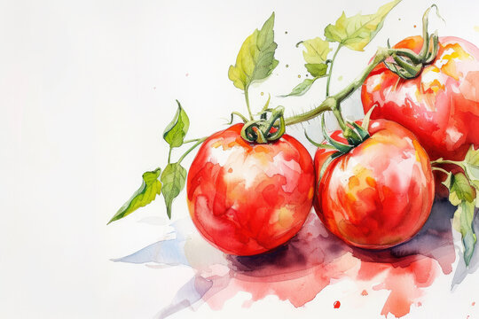 watercolor tomato beautiful fruit with leaves,white background