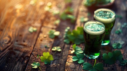 A glass of green beer st patrick's day concept - obrazy, fototapety, plakaty