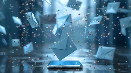 Foto op Aluminium email clutter and spam concept with envelopes flying above smartphone © BOMB8