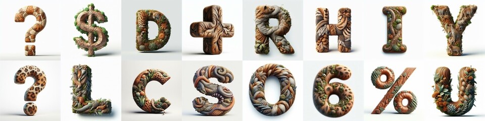 Fototapeta premium Animal lettering 3D. AI generated illustration