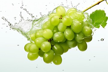 Fresh green grapes fruits juice and healthy food fruits concept with water splash background