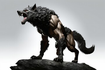 a high quality stock photograph of a single werewolf fantasy character isolated on a white background