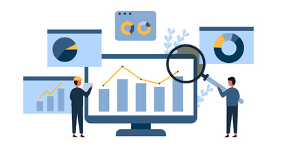 businessman looking at a computer monitor data analysis on a monitor graph dashboard statistics and data analysis concept,v