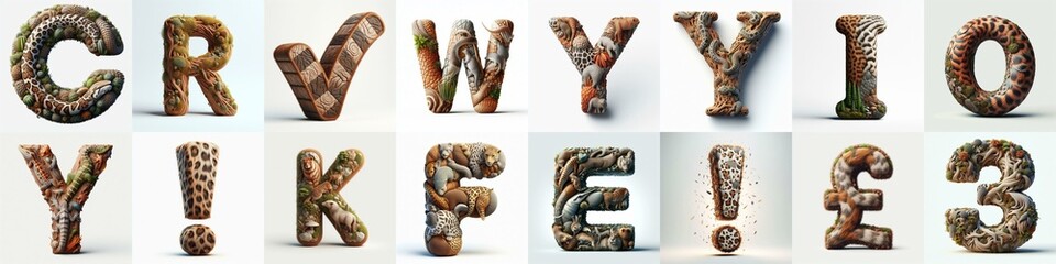 Animal lettering 3D. AI generated illustration