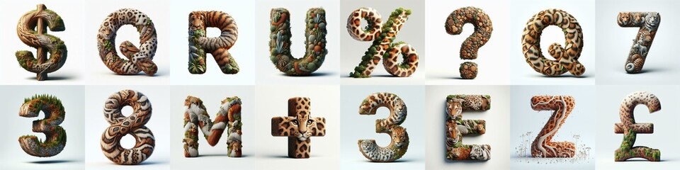 Fototapeta premium Animal lettering 3D. AI generated illustration