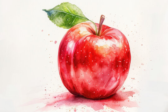 apple,beautiful fruit with leaves, watercolor