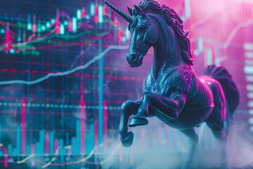Obraz na płótnie Canvas Unicorn startup concept, IPO, stock charts and graphs, technology background