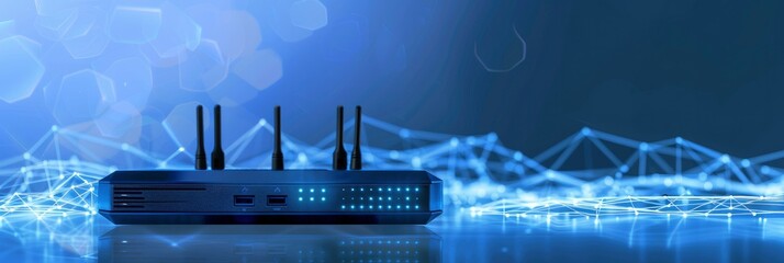 A cutting-edge 5G next-generation router designed for secure home networks and seamless online communication. - obrazy, fototapety, plakaty