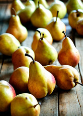 pear harvest close-up on the table. Selective focus.