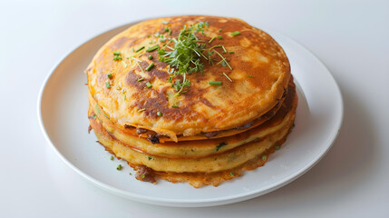 Savory pancake stack with fresh herbs