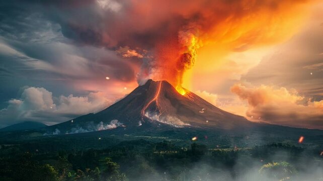 Scene a volcano animation video looping motion