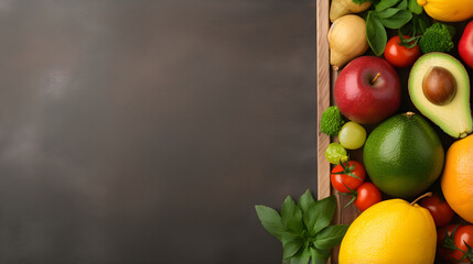 fruits and vegetables on a blackboard
