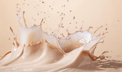 Fotobehang Foundation product bottle splashes in liquid foundation composition background. BB CC Cream Concealer texture. Cosmetic product swatch © sutagon