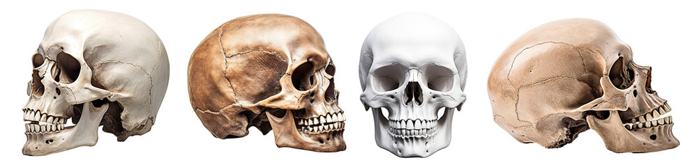 Set of human skulls, cut out