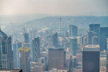 Aerial view of Seattle skyline on a sunny day, WA