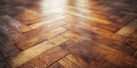 Elegant Natural Wood Finish Laminate Background with Herringbone Patterned Hardwood Floor. Concept Wooden Backdrops, Herringbone Flooring, Elegant Interiors, Natural Finish, Laminate Backgrounds - obrazy, fototapety, plakaty