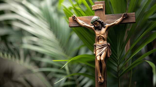 palm sunday background christianity celebration, Christian Palm Sunday with palm branches and leaves and cross