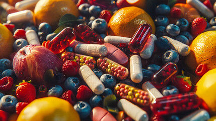 Pharmacy and Medicine Concept, Assorted Pills and Capsules, Healthcare and Prescription Drugs - obrazy, fototapety, plakaty